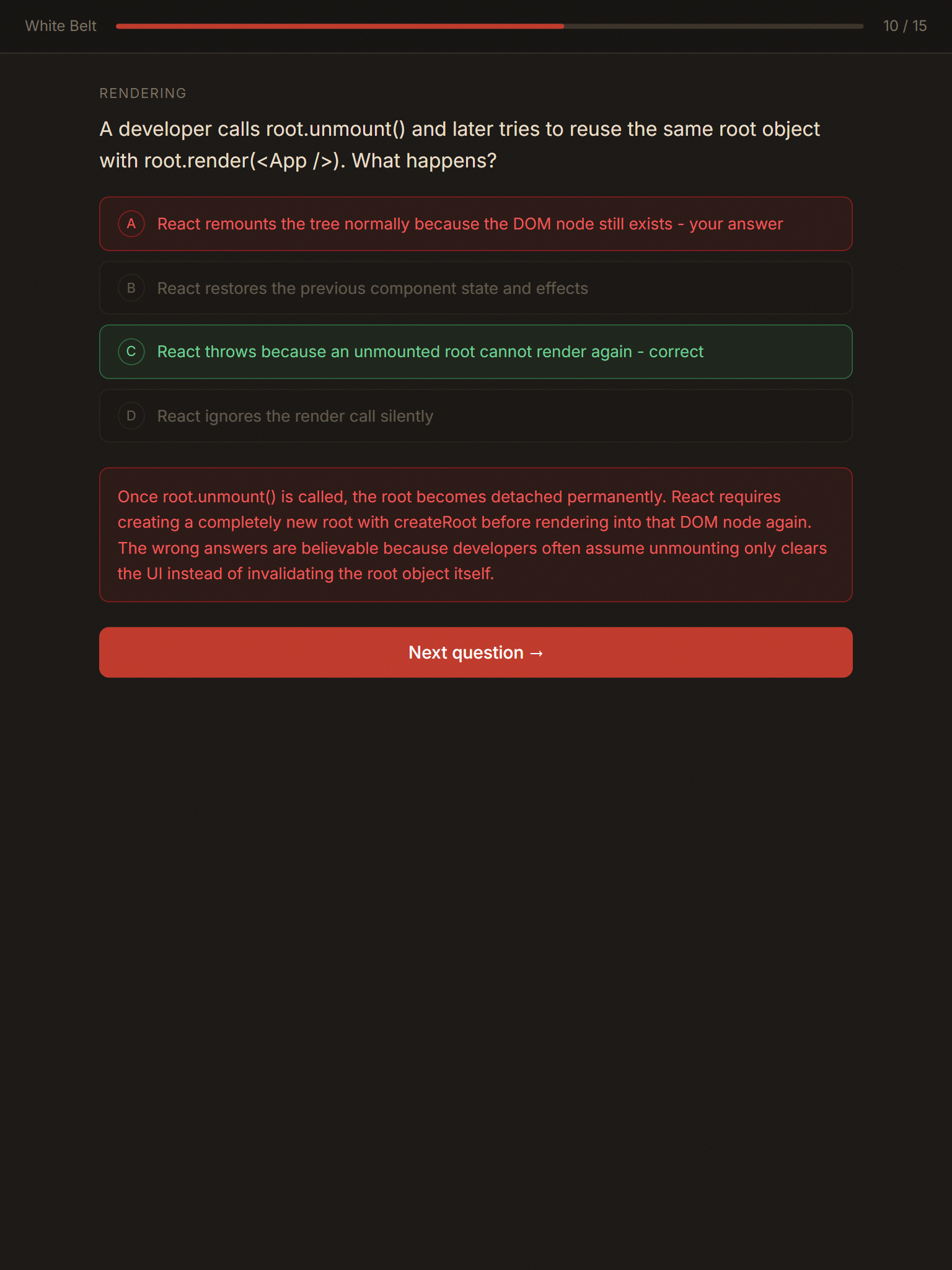 BugDojo Drills session on mobile - answered question with explanation